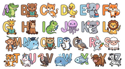 Fototapeta premium Colorful Cartoon Animal Alphabet Characters for Kids.