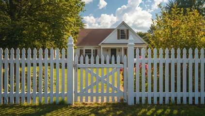 Fototapeta premium A slightly open white fence on both ends.