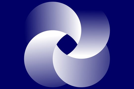Abstract interwoven spheres forming a circular infinity loop on a deep blue background