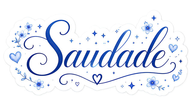 Saudade Blue Calligraphy Lettering with Floral Decoration