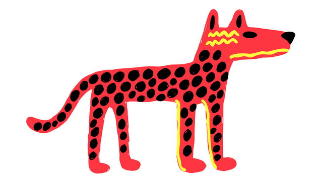 Stylized Red Cheetah Illustration, Quirky Spotted Leopard Vector Art on White Background