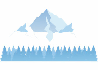 Mountain and coniferous forest vector illustration with a light blue palette © Etika