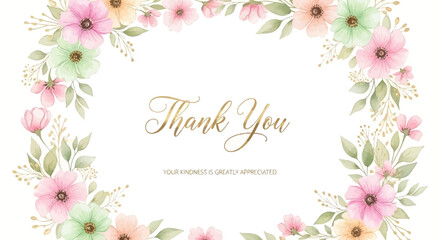 Floral thank you greeting card with watercolor flowers © syeda