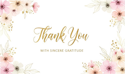Watercolor floral frame thank you greeting card © syeda