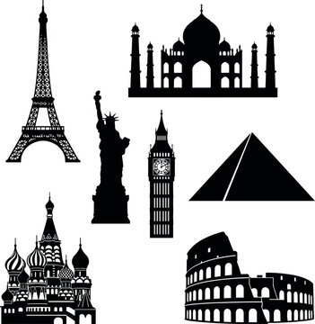Famous Landmarks Silhouettes Icons