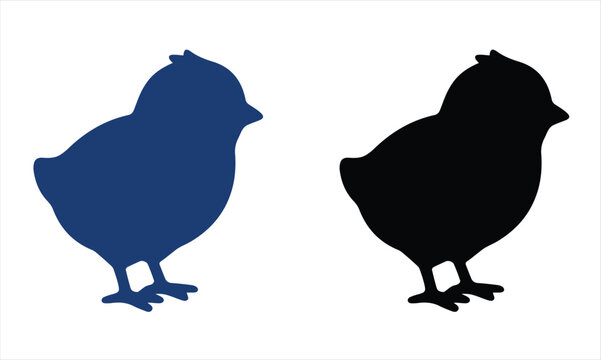 Two Baby Chick Silhouettes In Blue And Black Vector Illustration