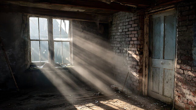 sun beams through dusty window