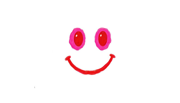 Cute Red Smiley Face Doodle Isolated on White Background