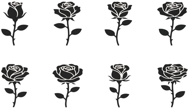 Rose icon set, Beautiful silhouette rose icon, roses design elements rose symbol vector illustration eps 10..ai