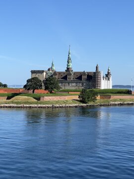 Kronborg Castle by Water in Sunny Daylight in Elsinore Denmark