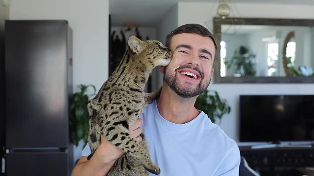 Cute video of a cat licking a man 