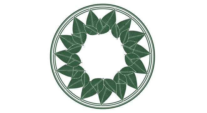 Green Leaf Wreath Circle Design Element on Isolated White Background, Natural Organic Foliage Decoration