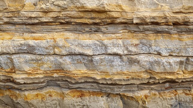 Sedimentary rock horizontal strata layers close up