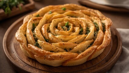 Fototapeta premium Classic Turkish rose-shaped pastry filled with spinach and cheese.
