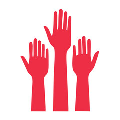 Fototapeta premium Three Red Hands Raised in Flat Design Icon