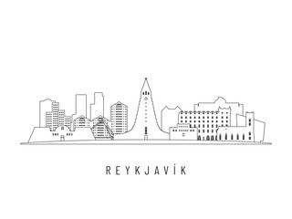 Obraz premium Detailed Reykjavik skyline vector illustration. Reykjavik buildings in line art style, perfect for modern designs.