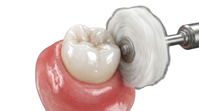 Dental cleaning procedure using rotary tool dental office educational video clinical environment close-up view oral hygiene concept