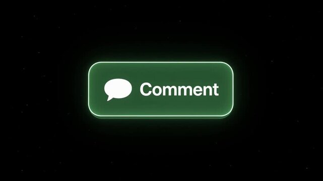 Social Media Like Comment Share Buttons Animation Neon Glass UI Interface on Black Background