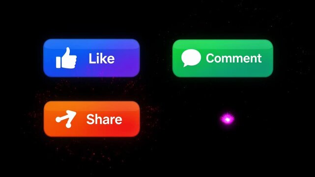 Social Media Engagement Buttons Animation with Like Comment Share Follow Neon UI Motion Graphics