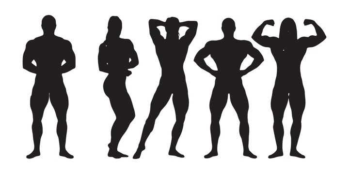 Silhouettes of bodybuilders posing