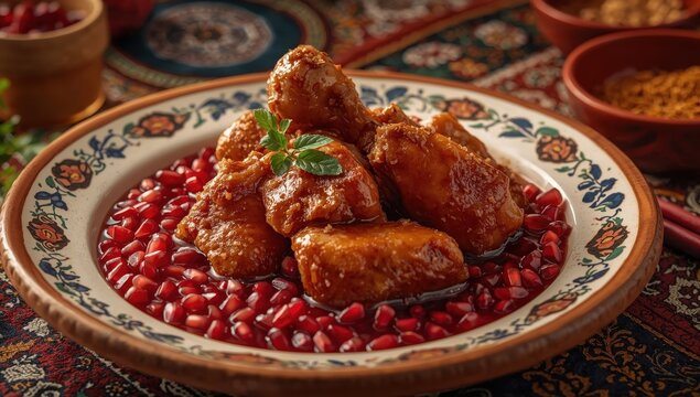 Fesenjan - Persian dish; a tangy stew with pomegranate syrup and ground walnuts.