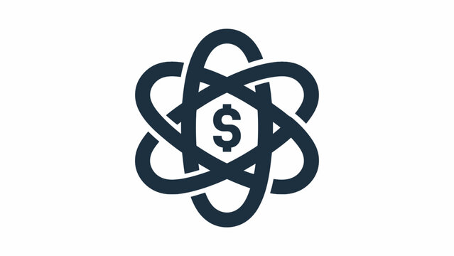Dark blue atomic dollar sign logo.