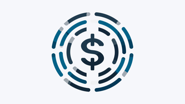 Dollar sign within blue concentric dashed radar circles.