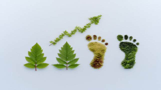 Green ecological footprint reducing environmental impact concept