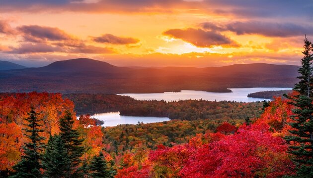 Sunset Autumn Colors At Quill Hill Rangeley Lakes Overlook In Western Maine