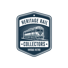 Heritage Rail Collectors vintage train badge with locomotive engine design. © Cat