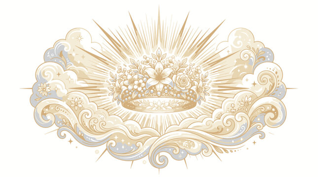 Celestial floral crown in radiant light for the assumption of mary