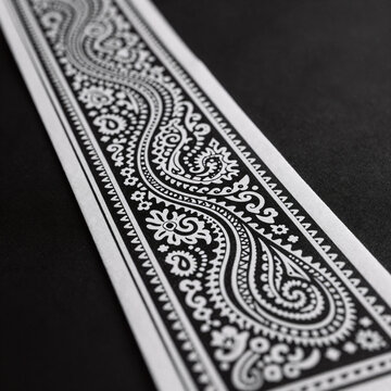 Grunge Indian Border. Black And White Traditional Indian Paisley Border Design