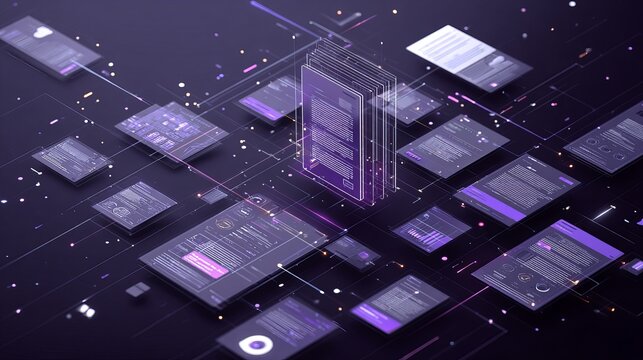 Purple online digital marketing concept with low poly wireframe network design, futuristic digital advertising technology illustration, abstract polygonal business promotion strategy background
