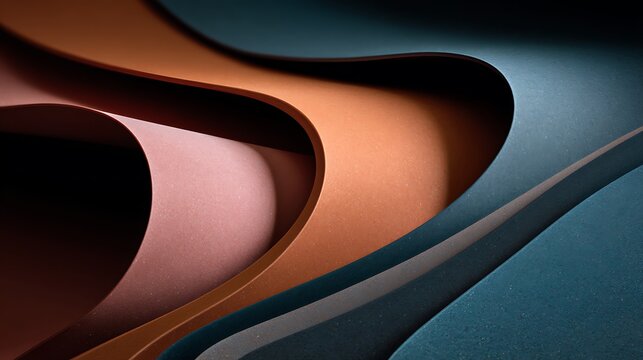 Abstract paper layers with soft curves and smooth transitions featuring a warm and cool color palette for modern design projects requiring elegant minimalist visual depth