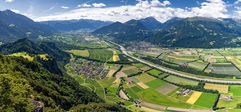 panorama view of the Rhine Valley and mountains near Landquart