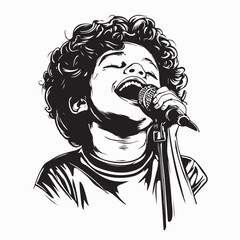 Naklejka premium Happy Boy Singing into Microphone Vector Illustration On White Background