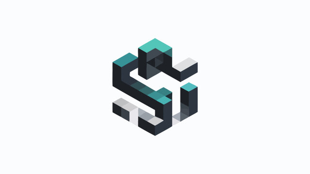 Isometric hexagonal cube block tech logo design.