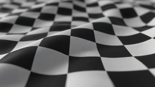 Ultra Realistic Black and White Checker Pattern Softly Waving Like Fabric Texture, Clean Minimalist Full HD Motion Background