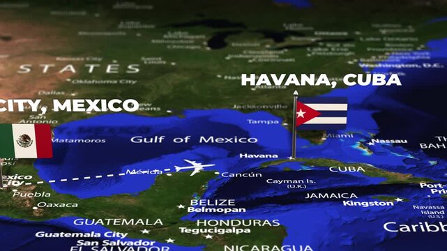Flight From Mexico City MEXICO to Havana CUBA with flag pins