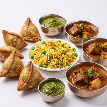 Art Deco Indian Naan. Colorful Platter Of Traditional Indian Cuisine