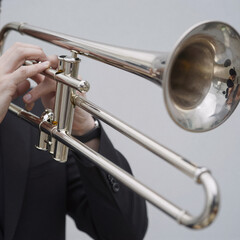 Obraz premium Art Nouveau Trombone. Detailed Close-Up Of A Trombone