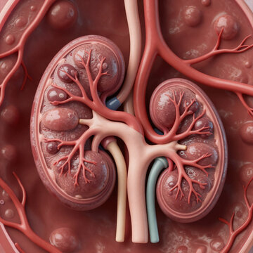 Children'S Book Blood Kidney. A Detailed, Cross-Sectional Image Of A Normal Human Kidney Showcases The Intricate Structure And Blood Vessels