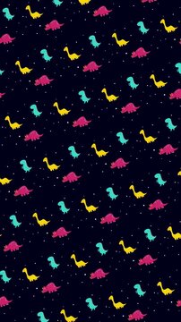 Vertical Colorful dinosaur seamless pattern looping animation
