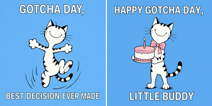 Gotcha Day Cute Cat Celebration Typography Collection for Pet Adoption Anniversary