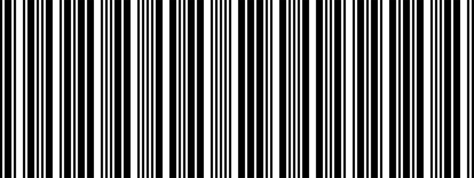 Monochrome barcode pattern with irregular vertical stripes. Clean vector background. Binary style graphic for covers, packaging, posters.
