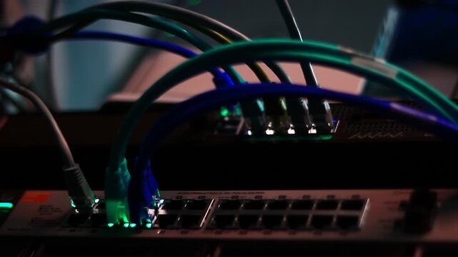 Ethernet cables close up. 10/100/1000 Mbps speed. 