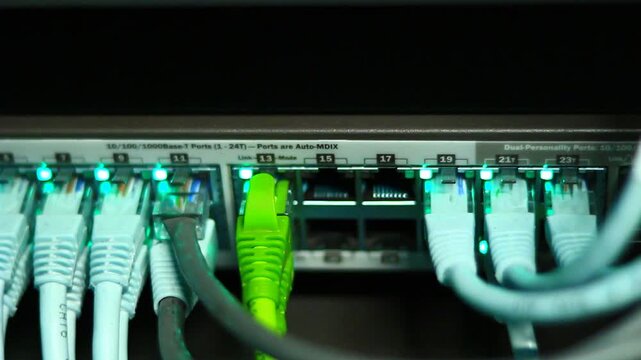 Ethernet cables close up. 10/100/1000 Mbps speed. 