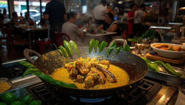 Southern Thai stir-fried pork with tender bones and yellow curry.
