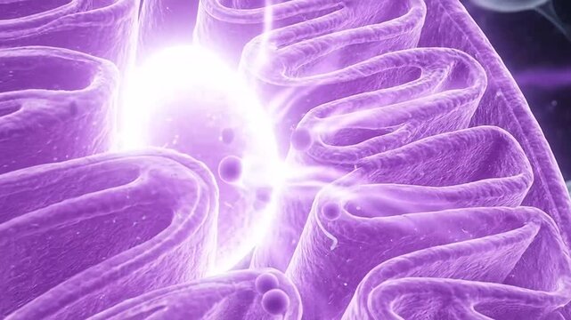 Cross section of mitochondrion and cell nucleus in space