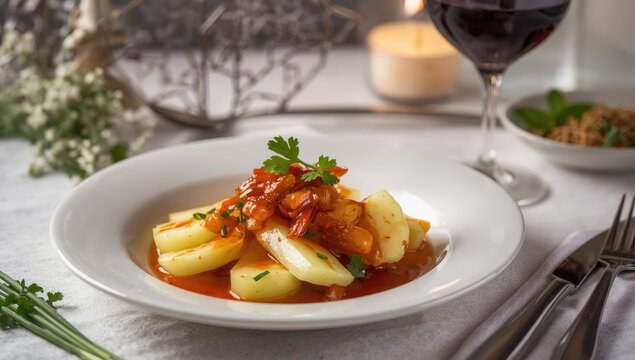 Stir-fried winter melon with Hunan sauce; also known as wax gourd and other names.